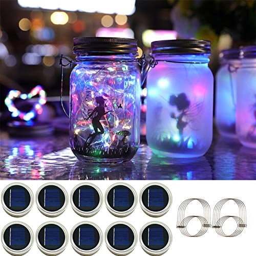 Solar Mason Jar Lights String 30 Led Lid Fairy Firefly Outdoor Waterproof Hanging Decor For Patio Garden Wedding Multi Color 10 Pack Com Solar Mason Jar Lights, Solar Led Mason Jar Lights