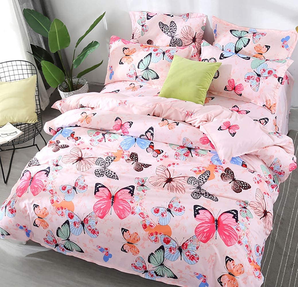 Girls Butterfly Bedspread Colorful Butterflies Lightweight Coverlet for Kids Boys Multicolor Dreamy Animal Quilt Set Chic Marble Girly Pink Decor Bedding Cover with 1 Pillowcase 2Pcs Bedding Twin