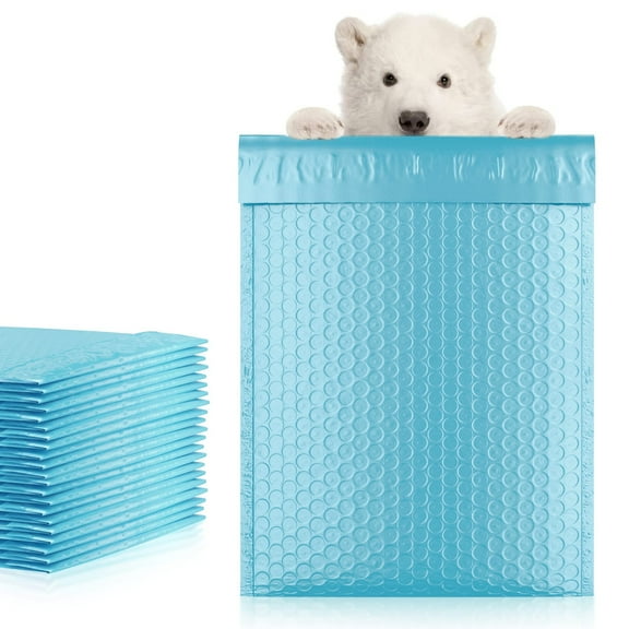 Light Blue Poly Bubble Mailers, Waterproof Self Seal Envelopes, 250 Count, 6.5 x 9 in