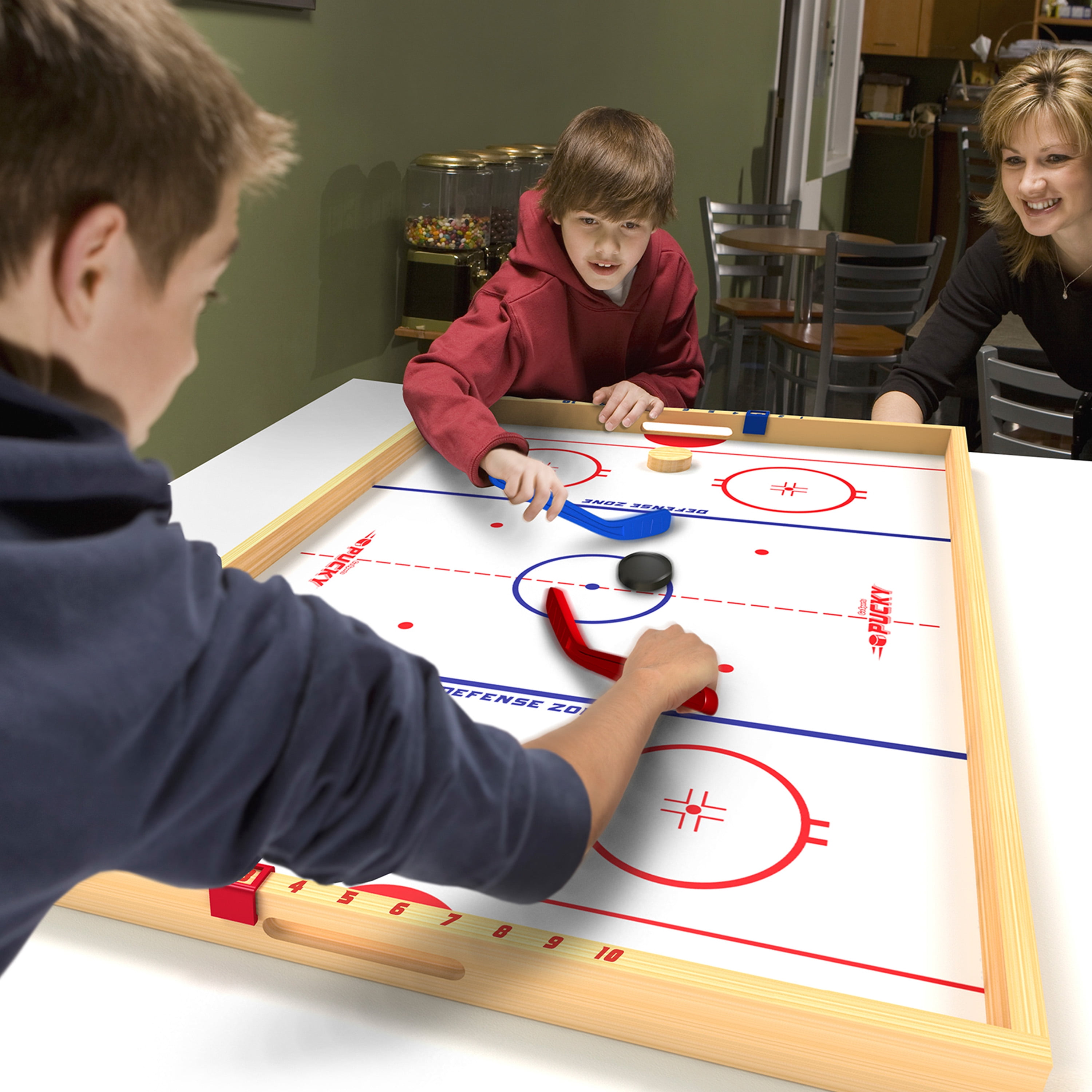 Air Hockey GoSports Ice Pucky Wooden Table Top Mini Hockey Game for