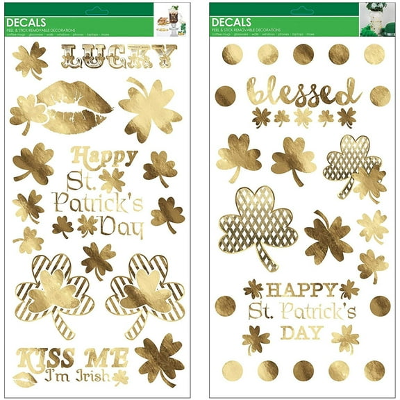 B-THERE Bundle of St Patricks Day Decorations 8" x 17" Window Decals, Foil Clings, Designs Including: kiss me, Happy St. Patricks Day, Blessed, Clovers, & More