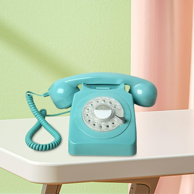 Téléphone Filaire de Bureau à Cadran Rotatif Vintage Téléphone Rétro Bleu