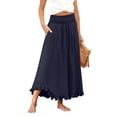 thumbnail image 5 of Boho Ruffle Hem Maxi Skirt for Women - High Waisted Elastic Waist Long Skirt with Pockets, Flowy Casual Beach Summer Skirt Navy S, 5 of 8
