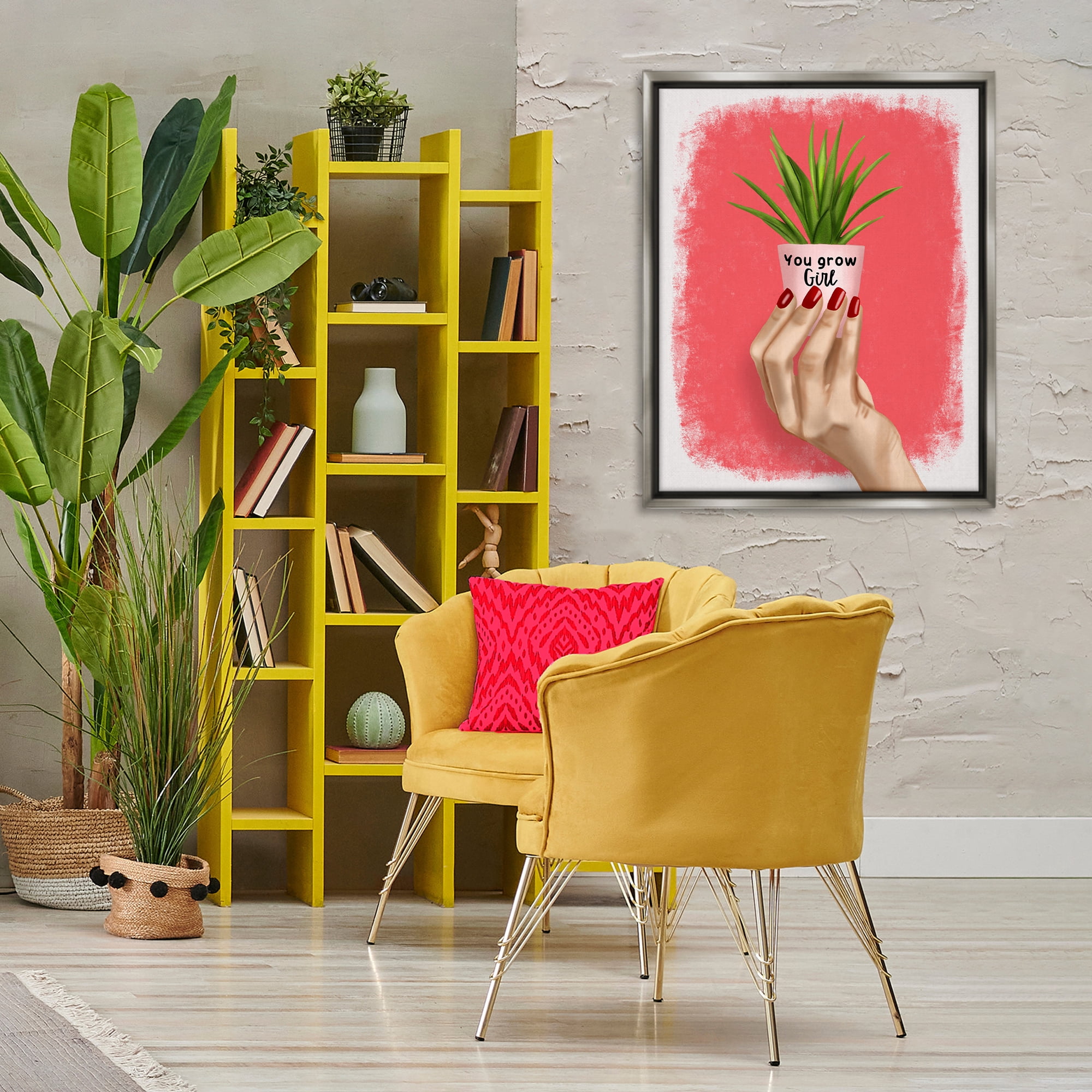 Stupell Industries You Go Girl Plant People Painting Gray Floater Framed Canvas Art Print Wall Art, 25 x 31