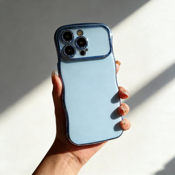 Plating Case for iPhone 17 Pro, Fashion Slim Electroplate Wave Edge Bumper Case with Full Camera Lens Protector Solid Color Reinforced Corners Shockproof Cover for iPhone 17 Pro, Blue
