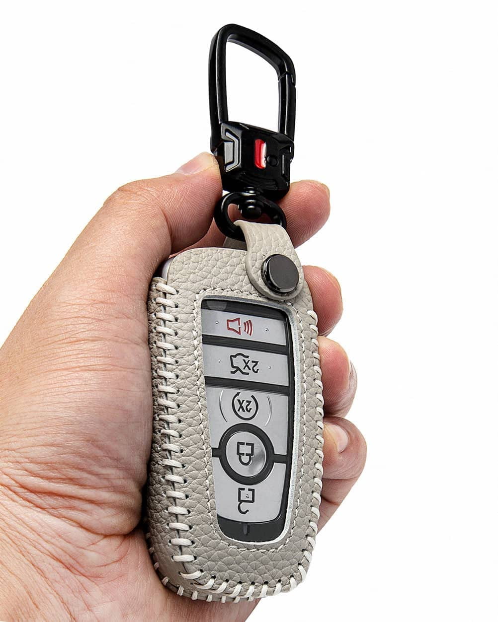 for Ford Key Fob Cover with Keychain, Leather Keyless Entry Car Smart Key Case Protector Holder Compatible with 2017-2024 Bronco Escape Mustang Explorer F150 F250 F350 Fusion Edge