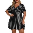 thumbnail image 3 of Women'S Plus Size Dress V Neck Short Sleeve Striped Smocked Waist A Line Short Summer Dress Black L, 3 of 9