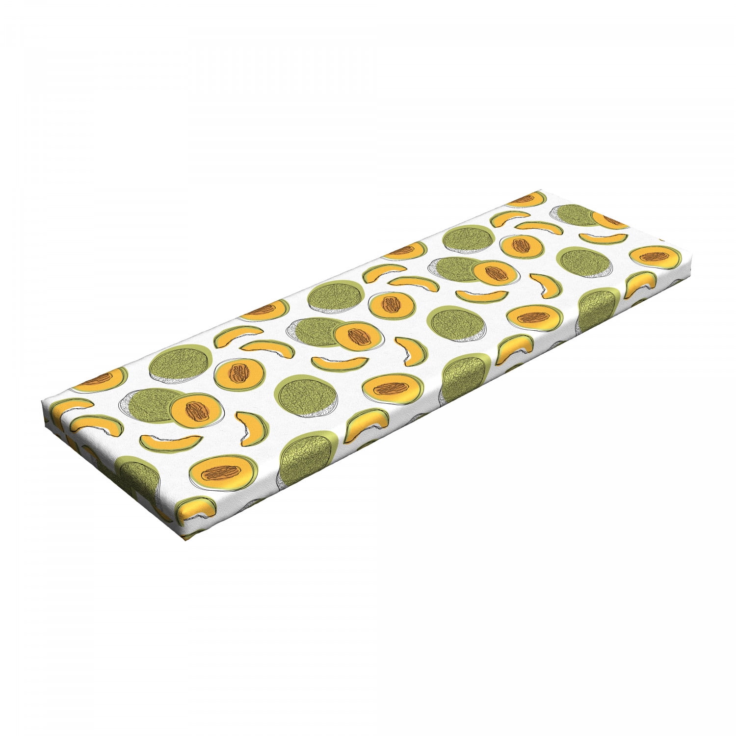 Melon Bench Pad, Drawn Whole and Sliced Japanese Melons, HR Foam