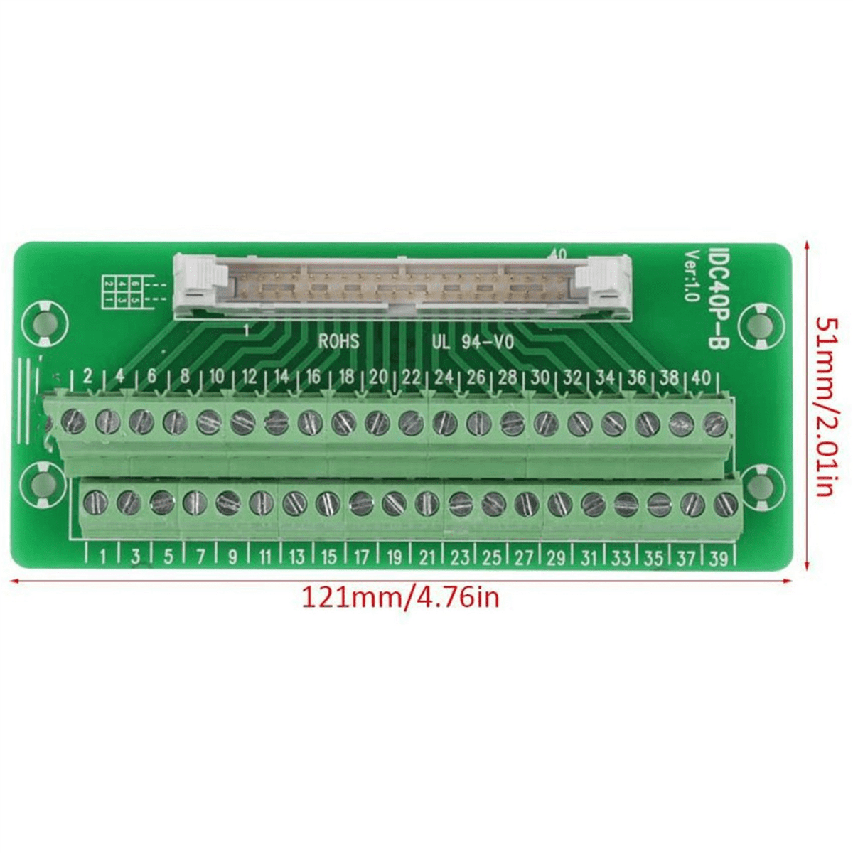 4X IDC40P 40Pin Connector Strip Breakout Board Terminal Block Plug PLC Interface with Bracket, for PLC, DIN Rail Mount