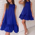 thumbnail image 4 of Prolriy Robes Printemps Été pour Femmes 2025 Été Col Rond Ample Manches Robes Pliantes Taille Ample Robe Mi-Longue Été Robes d'Été pour Femmes Robe Décontractée Mignonne Robes Femmes Bleu2 TTTG, 4 of 4
