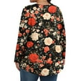 thumbnail image 4 of LNZGNM Womens Tops Plus Size 4x-5x Pleated V Neck T Shirts Floral Graphic T-Shirt Long Sleeve Tunic Tops Loose Fit Casual Womens Clothing Vermilion XL, 4 of 5