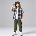 thumbnail image 5 of Agkizg Toddler Boys Clothing Set 2 Piece Outfit Short Sleeve Hooded Plaid Top Pants Set, 5 of 7