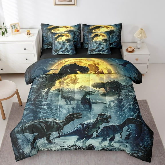 Erosebridal Dinosaur Bed in a Bag Twin size, Jungle Animal Bed Set, Dino Theme Room Decor, Reversible 7pcs