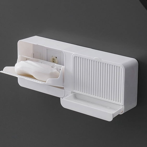 Soporte de esponja montado en la pared blanco, escurridor de esponja, soporte para caja de almacenamiento, bandeja de almacenamiento de platos para baño, ahorra espacio (Dou