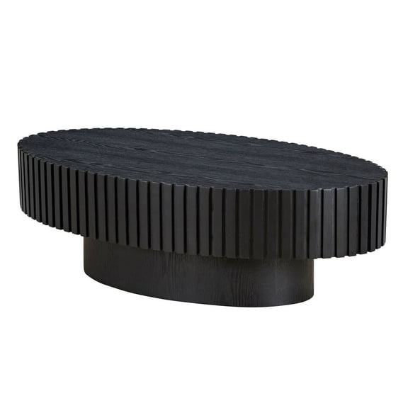 Newboti Furniture Modern Handcraft Drum Coffee Table Length 43.7 inch Ellipse Coffee Table for Living Room,Oval Small Coffee Table with Sturdy Pedestal,Black MDF 38528
