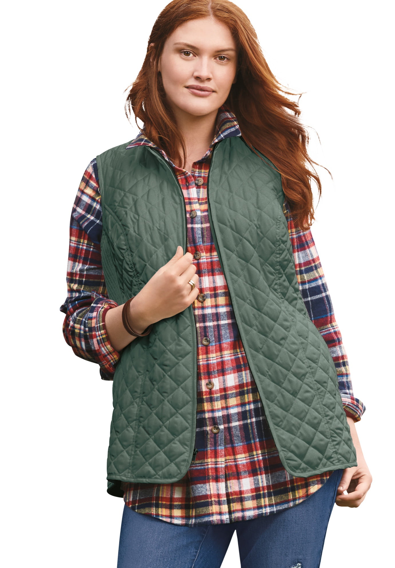 Woman Within Women/'s Plus Size Zip-Front Quilted Vest