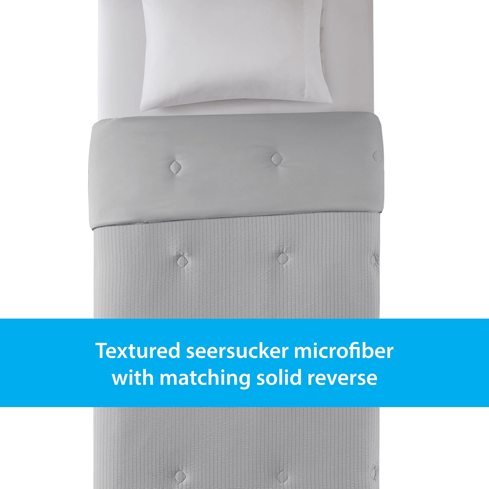 Mainstays Twin/Twin XL Comforter, Reversible Down Alternative, All-Season, Grey Seersucker