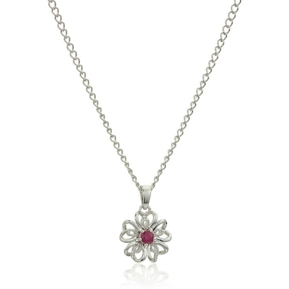 Sterling Silver Ruby Black Flower Pendant Necklace, 18'