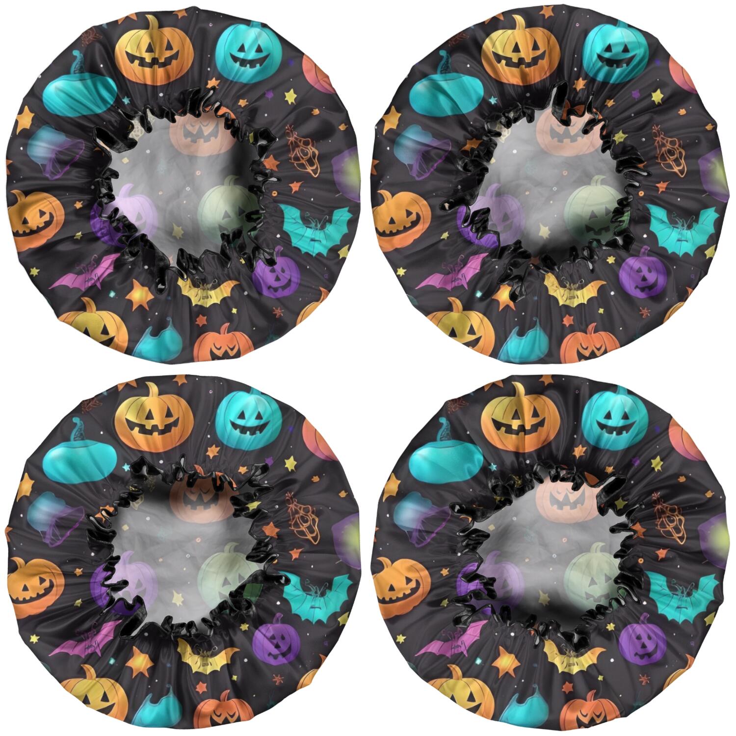 Shower Caps,Whimsical Halloween Pattern Waterproof Shower Cap for Women 4 Pieces,Double Reusable Hair Cover for Shower PEVA Elastic Stretch Hem