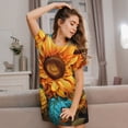 thumbnail image 3 of Fuzoiu Deep Yellow Colorful Sunflower Print Women Nightgowns, Soft Comfy Lightweight Short Sleeves Sleepwear,Crew Neck Loungewear, 3 of 6