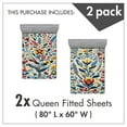 thumbnail image 3 of Ambesonne Art Floral Fitted Sheet Set 2 Pack All-Round Elastic, Modern Leafy Boho Print, Queen Size, Sea Blue Red Mustard, 3 of 3
