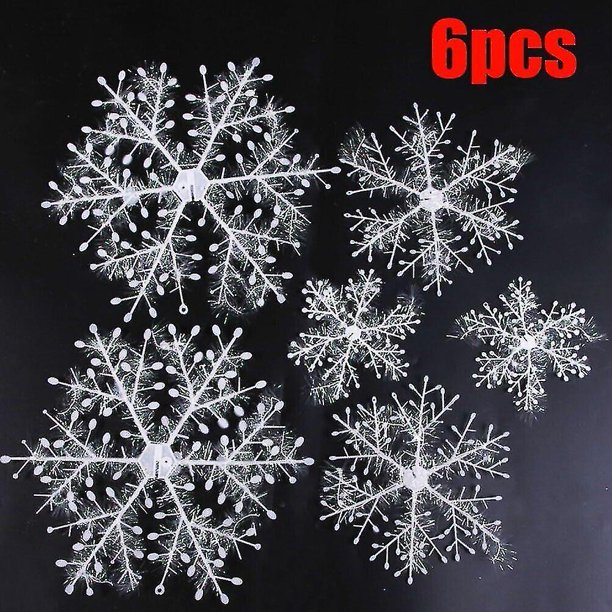 Adorno colgante de Navidad con purpurina, adorno de copo de nieve, nieve blanca, Navidad (6 uds.)