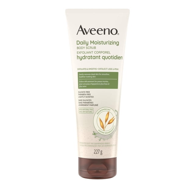 Aveeno Daily Moisturizing Body Scrub, Prebiotic Oat is NON-GMO, Exfoliant, Non Comedogenic, Dye Free, 227 g
