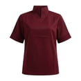 thumbnail image 6 of LEKODE Women Minimalist Notched Stand Collar Short Sleeve Blouse, Solid Color Soft Dressy Casual Everyday Shirts Dressy Top Gauze Shirts for Women Wine L, 6 of 6