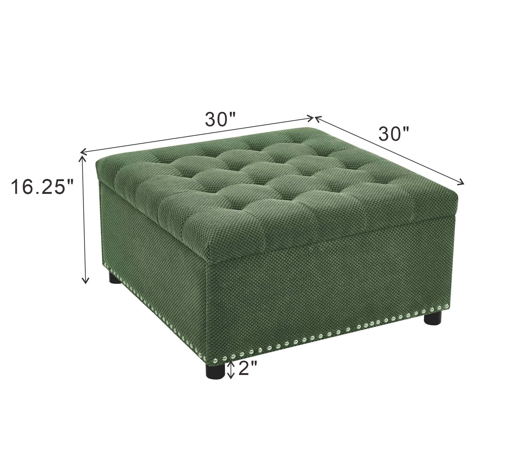 MAYEERTY 30 In Storage Ottoman, Tufted Footstool, Nailhead Trim, Square Ottoman, Green