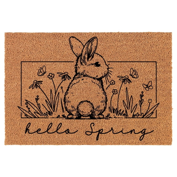 Welcome Doormat Coco Coir Door Mat Gift Hello Spring Bunny Floral Flowers Easter (24" x 16")