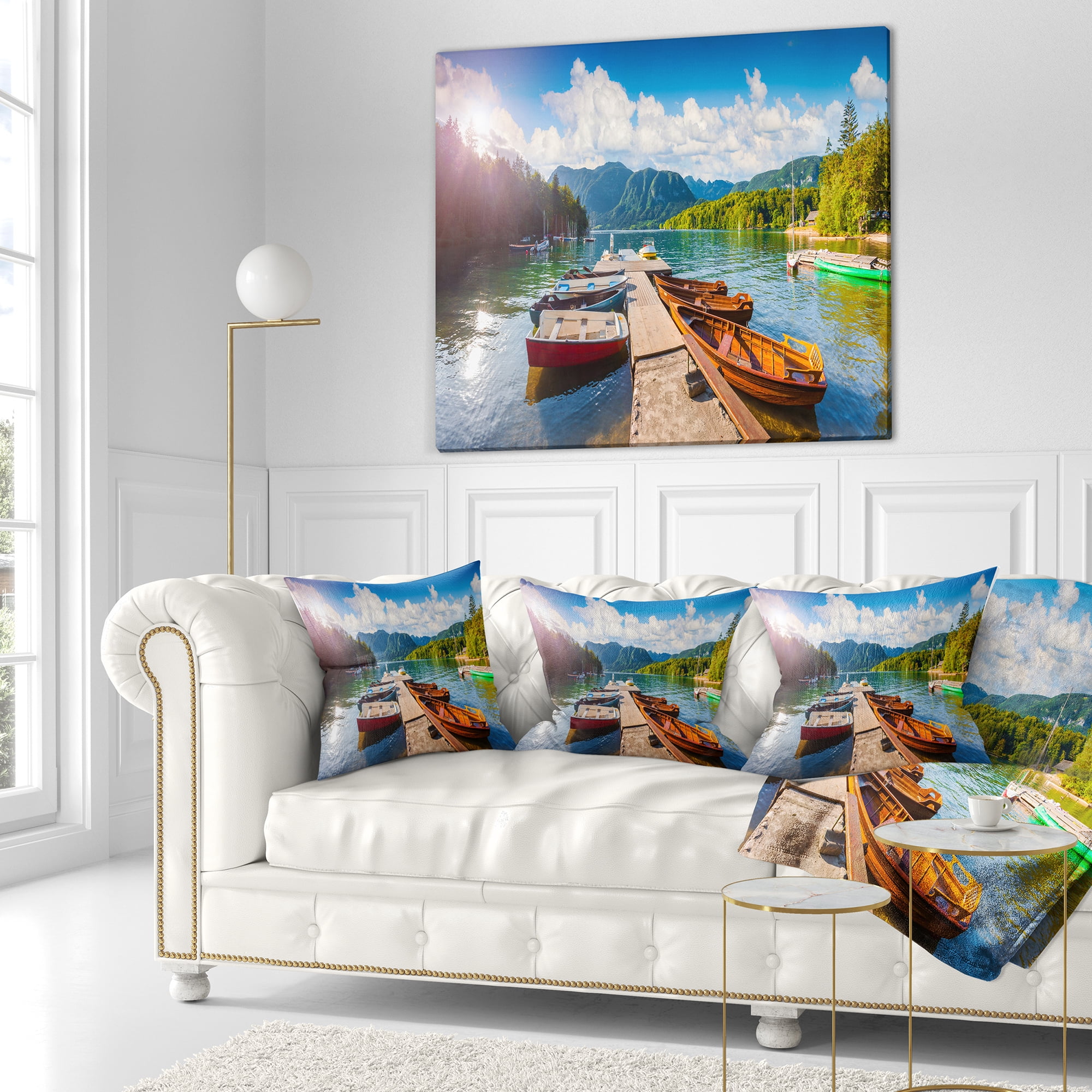 Designart Bohinj Lake Sunny Morning - Landscape Photography Throw Pillow - 18x18
