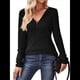 thumbnail image 2 of Suéter Holgado de Punto Acanalado con Cuello de Media Cremallera para Mujer, Blusas Casuales de Larga de Color Liso, Blusas Cómodas y Cálidas Negro XL, 2 of 8