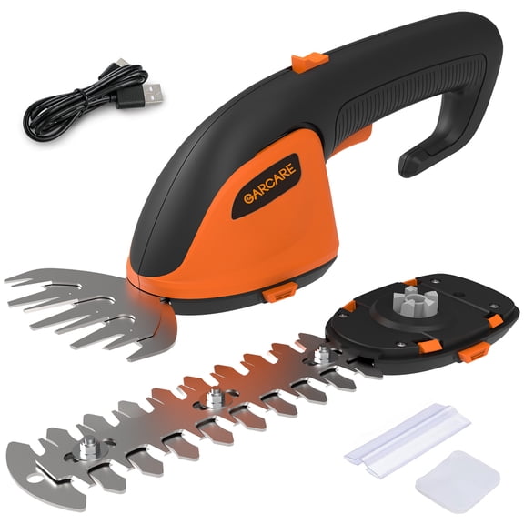 GARCARE Cordless Grass Shears & Hedge Trimmer 2 in 1, 2.0 Ah Built-in Rechargeable Battery & Type-C Charging