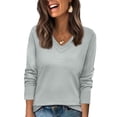 thumbnail image 2 of Resicozy Sweaters for Women Long Sleeve V Neck Shirts Business Casual Fashion Work Blouses 2025 Fall Loose Knit Pullover Tops Light Gray 2XL, 2 of 5