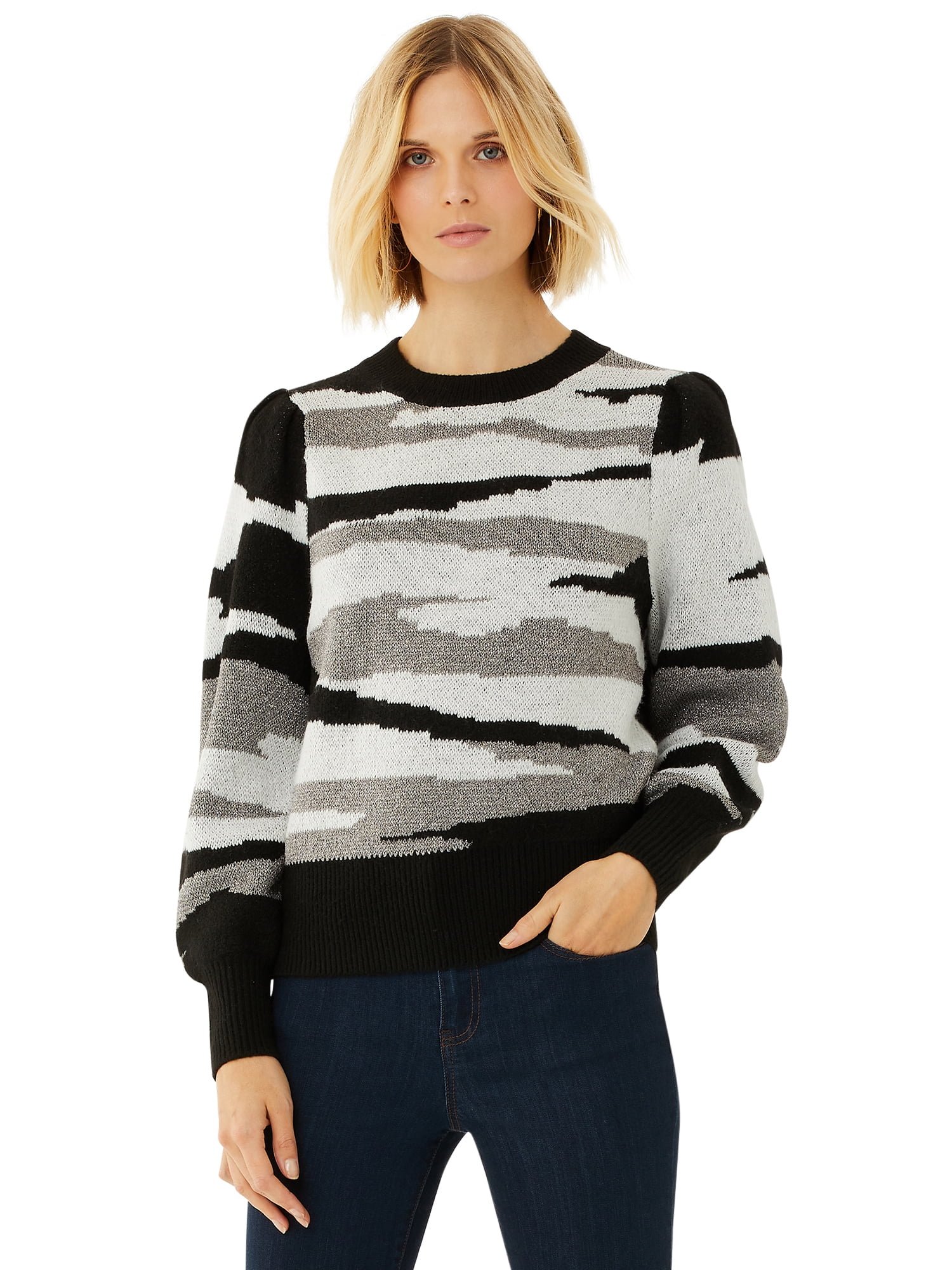 Scoop Women's Crewneck Camo Sweater - Walmart.com