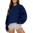 thumbnail image 2 of miqiqism Women's Oversized Sweatshirt Juniors Crew Neck Long Sleeve Hoodless Shirt Casual Crew Pullover Tops Fall 2024 Teen Girl Preppy Clothes with Pockets,Navy,Medium, 2 of 5