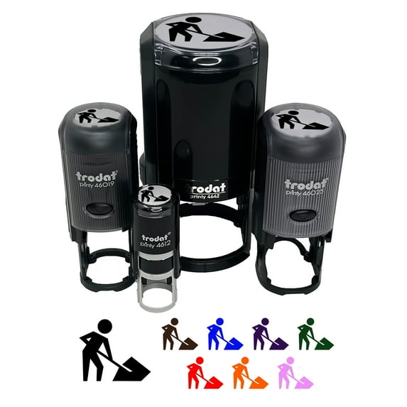 Man with Shovel Construction Zone Sign Self-Inking Rubber Stamp Ink Stamper - Sky Blue Ink - Medium 1 Inch