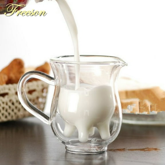 Opolski Cute Cow Double Layer Glass Mug Milk Juice Coffee 250ml Creamer Cup with Handle