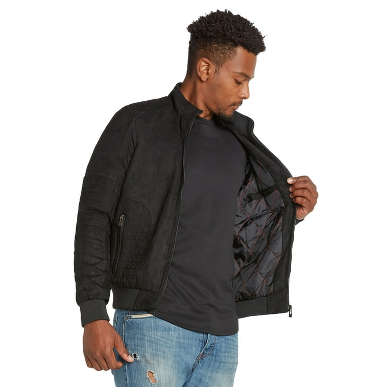 Men s Faux Suede Quilted Moto Modern Fit Jacket Coat Black X Large Walmart