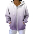 thumbnail image 3 of Women's Casual Long Sleeve Striped Zippered Hoodie Coat Tops Sweatshirts S Loose Fit Soft Fleece Streetwear Loungewear Travel Outfits Fashion Essential Gift for Women | Sopatenor,Purple XL, 3 of 9