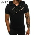 thumbnail image 2 of Men Causal Short Sleeve Ripped Irregular Hem Slim Blouse T-shirt Fitness Hoodie, 2 of 8