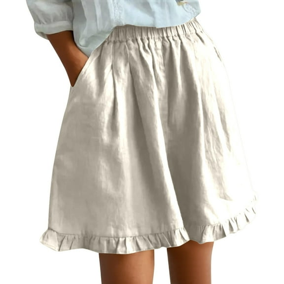 Hienoo Women's Ruffle Wide Leg Casual Shorts Juniors High Rise Loose Shorts, Sizes M-3XL