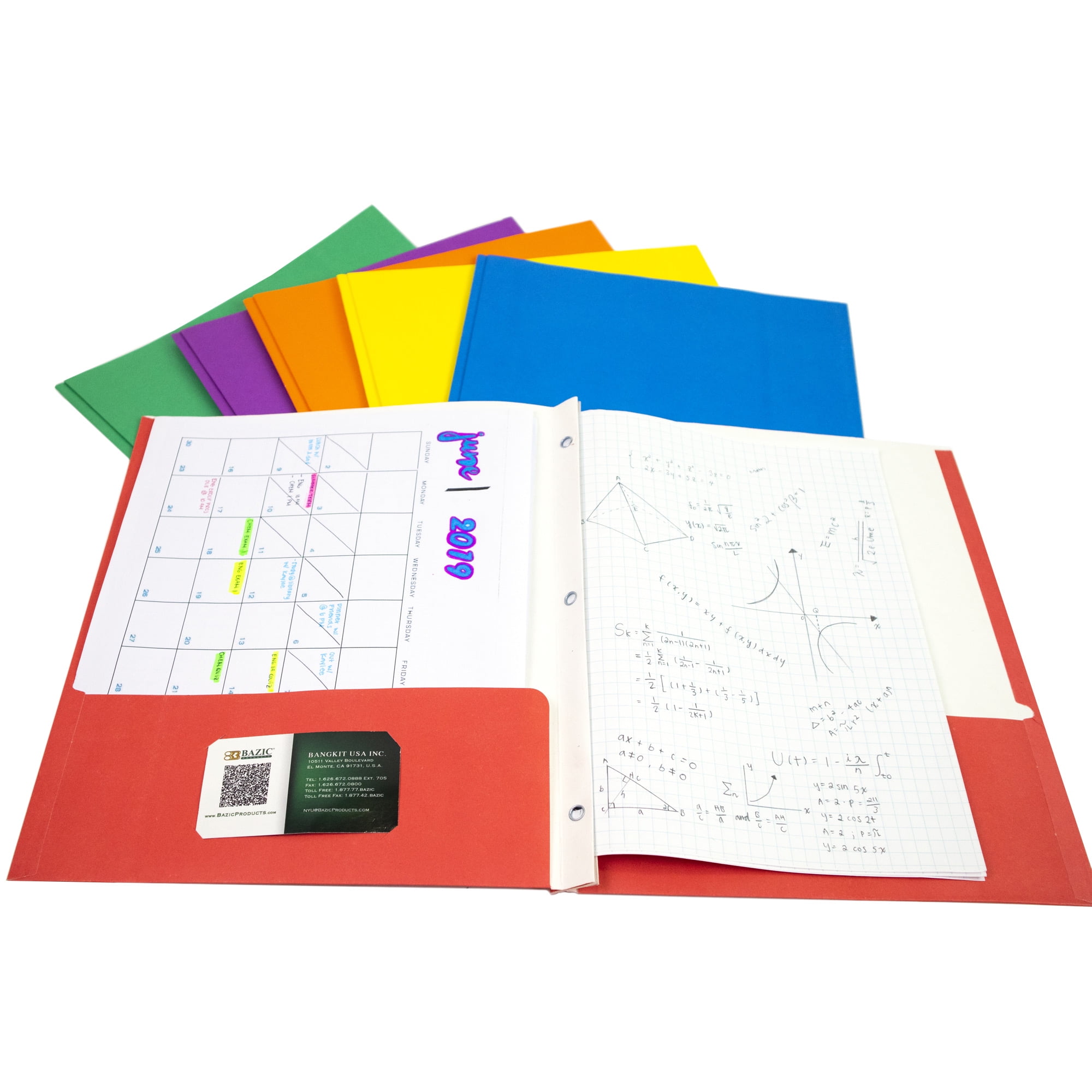 BAZIC 2 Pockets Paper Folder, 3 Metal Prongs Fastener Clips Portfolio, Letter Size Folders, Assorted Color 20-Pack