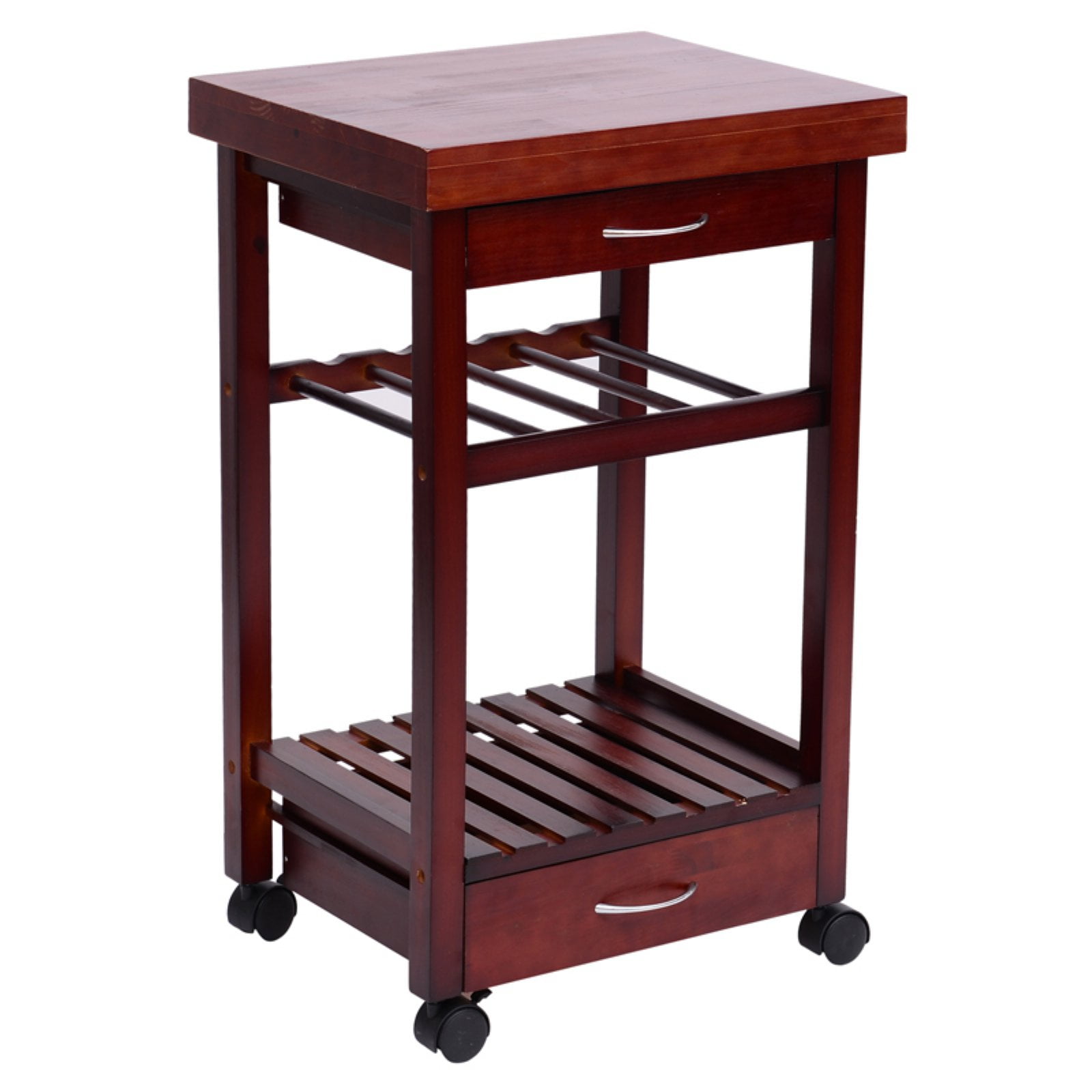 19in. Rolling Wooden Storage Cart Kitchen Trolley with Drawers