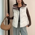 thumbnail image 7 of YOIAVAIOY Women's Hooded Quilted Puffer Vest Winter Warm Padded Gilet Jacket Zip Up Stand Collar Sleeveless Down Jackets with Pockets White XL, 7 of 7