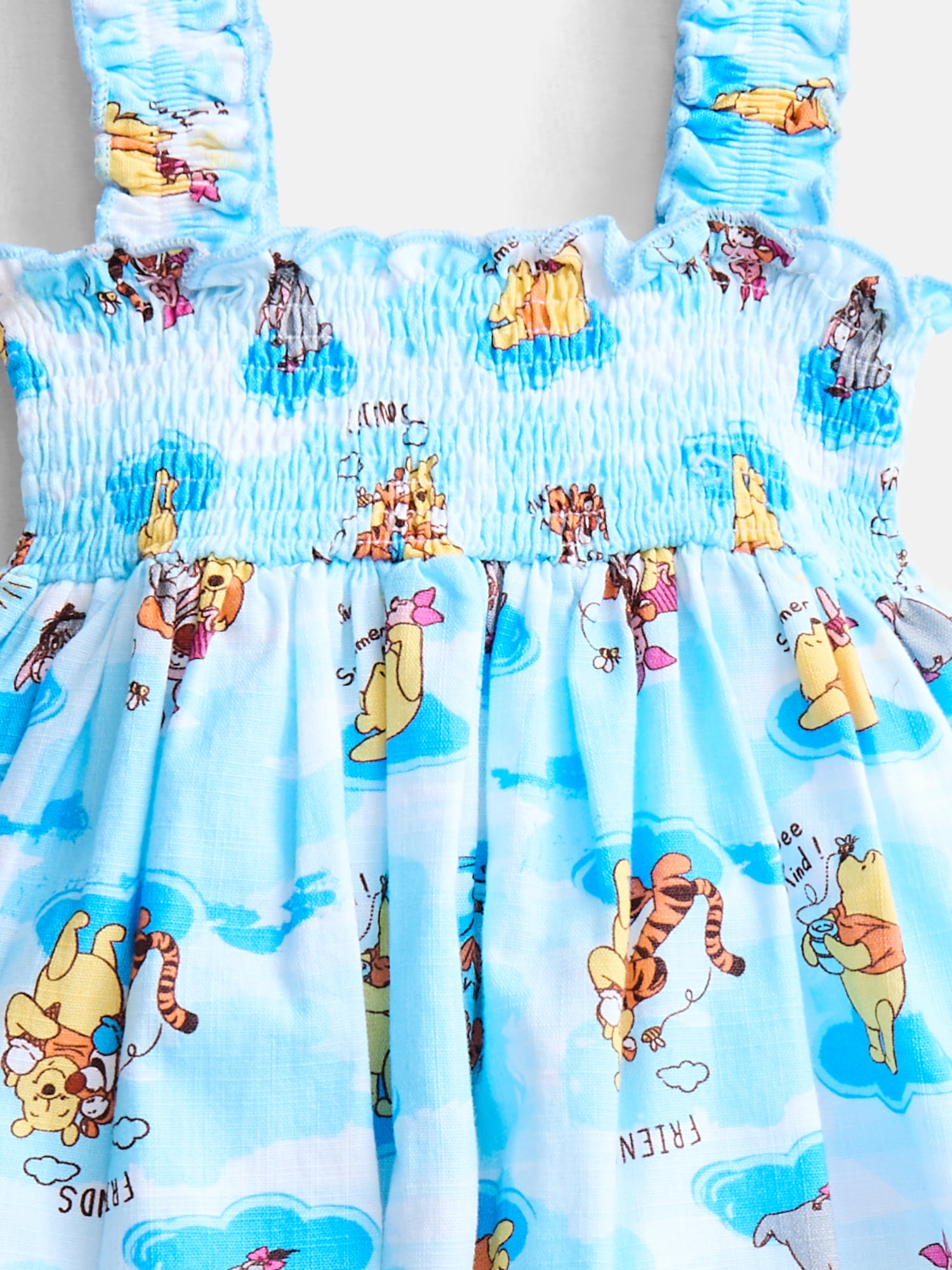 Winnie the Pooh Baby Girls' Smocked Cotton Tank Top, Shorts and Headband Set, 3-Piece, Sizes 0/3M-24M
