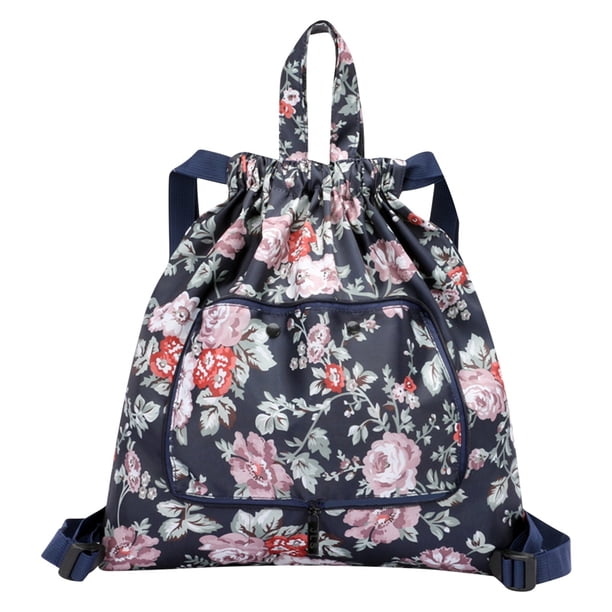 Foldable Large Capacity Travel Backpack Drawstring Pocket Light Nylon Cloth Multifunctional Print Foldable Bag Organizer