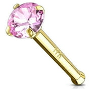 Nose Stud Ring 14 Karat Solid Gold Prong Set 2mm CZ 20g