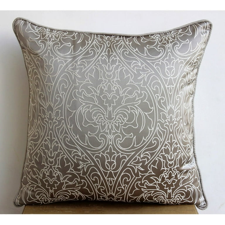 Cushion Cover Grey Silver Throw Pillows Cover Embroidered Damask