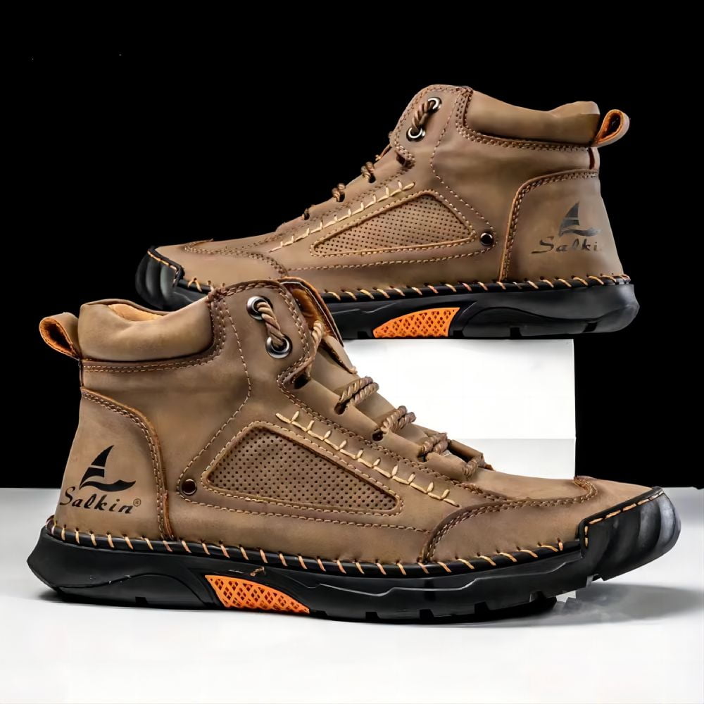 Men's Casual Leather Boots Handmade Lightweight Breathable Anti-slip Impact-resistant Sneakers Chukka Hiking Loafers Shoes Yellow 11.5 US